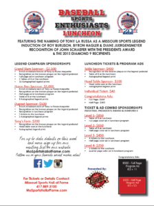Check out our sponsorship levels for the Baseball Sports Enthusiasts Luncheon, set for May 27.