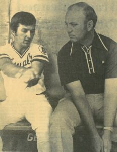 Dan Bishop, right, with the Royals' Fred Patek.