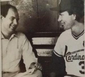 Rob Rains, left, with the Cardinals' Bob Forsch
