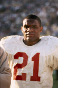 Kansas City Chiefs running back Mike Garrett (21) watches in frustration during the Chiefs 35-10 loss to the Green Bay Packers in Super Bowl I on 1/15/1967 at the Los Angeles Memorial Coliseum. Super Bowl I - Kansas City Chiefs vs Green Bay Packers - January 15, 1967 Los Angeles Memorial Coliseum Los Angeles, California United States January 15, 1967 Photo by James Flores/WireImage.com To license this image (6288754), contact WireImage: +1 212-686-8900 (tel) +1 212-686-8901 (fax) info@wireimage.com (e-mail) www.wireimage.com (web site)